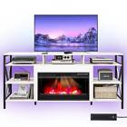 TV Stand with Electric Fireplace APP & Remote Control Wood Storage Cabinet Shelf