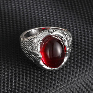 Vintage Rings Punk Hip Hop Oval Red Cubic Zirconia Party Band Men Jewelry Gift