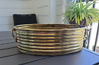 Vintage Solid Brass Ribbed Oval Planter With Handles 1990's