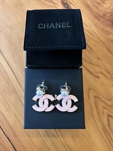 Chanel Gold Pearl Double C Pink Earrings