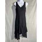 Vintage Dress Womens Medium Black Lace Midi 90s Handkerchief Midi Romantic Goth