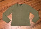 Women’s ANN TAYLOR 100% Two-ply Cashmere Olive Green Vneck Sweater Small