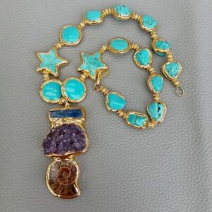 Turquoise Necklace Ammonite Amethyst Kyanite Pendant For Women Necklace