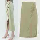 Oak + Fort Satin Midi Slip Skirt High Waisted Front Slit Bias Cut Elm Green XS