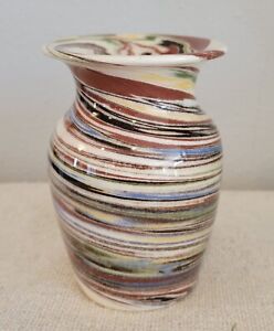 Vintage Desert Sands Art Pottery Colorful Swirls Glossy  Vase signed