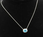 925 Sterling Silver - Vintage Fancy Blue & White Topaz Halo Necklace - NE3901