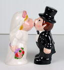 Kissing Bride & Groom Ceramic Salt Pepper Shaker Wedding Decor Shower Favors NIB
