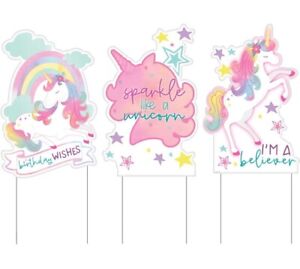 Unicorn Yard Signs - 4 Sets Of 3 - Birthday Party * Girl Party * 12 Pack