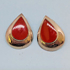 Vintage Estate Boma Sterling Silver Red Coral Tear Drop Earrings ~ 1 1/8