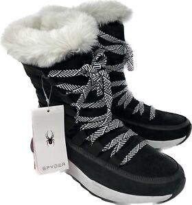 Spyder Womens Altitude Snow Boot Black Size 8 1/2 Purple And White Sole Tall Zip