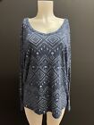 Sonoma The everyday Tee Plus Size 3X Navy Long Sleeve Lt weight Printed NWOT