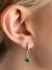 Princess Cut Drop & Dangle Earrings Lab Created Emerald 14K Yellow Gold Plated