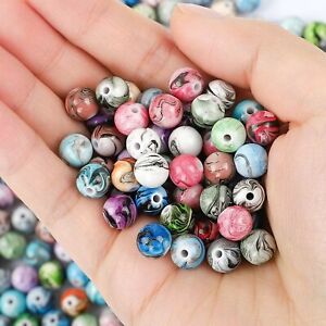 50 Marble Acrylic Beads 8mm Assorted Lot Mixed Striped Bulk Jewelry Supplies Mix