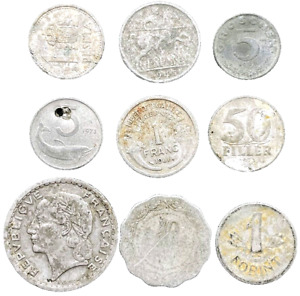 Europe Coin LOT OF 9 Foreign Zinc Collectible Old Coins Germany France FREE SHIP