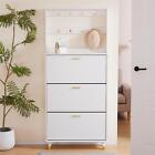 White Entryway Armoire Shoe Cabinet with Wardrobe Closet Drawers Shelves Handles