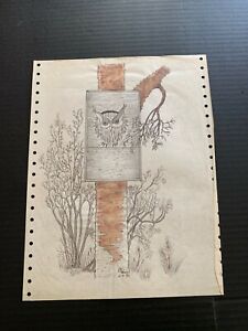 Vintage 1990 Owl and Tree Pencil Drawing Artist Signed and Dated