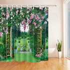 Extra Long Shower Curtain Floral Garden Green Scenic Bathroom Waterproof Fabric