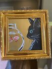 Cat Fish Original Painting On CardBoard 4/4 animals,artwork,mini,small,framed