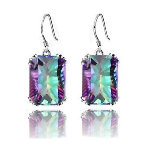 Elegant Rainbow Mystical Fire Topaz 925 Sterling Silver Fashion Jewelry Earrings