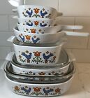7 pc. Set Vintage Corning Ware Country Festival Casserole Baking Dishes w/3 Lids