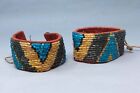 Native American Nez Perce Beaded Arm Bands with Blue, Black, Yellow Basket Beads