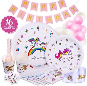 116 Pcs Unicorn Balloon Plates Cups Napkins Straws Birthday Party Supplies Set