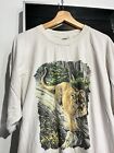 Vintage 90s Human-I-Tees Mountain Lion Cougar White T-Shirt Animal Nature 2XL