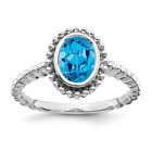 10k White Gold 1 Ct Oval Blue Topaz Engagement Ring for Women Size 7