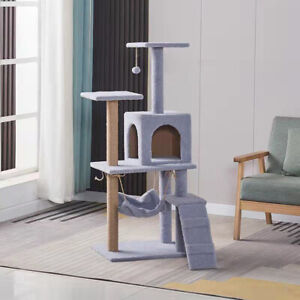 MultiLevel Cat Tower With Hammock Cats Tree Scratch Posts and Interactive Toy