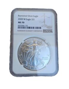 MS70 2020 W BURNISHED SILVER EAGLE NGC CLASSIC BROWN LABEL - PERFECT!!!!