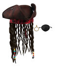 Child Buccaneer Caribbean TriCorn Pirate Hat Dreadlocks Hair Earring Patch Set
