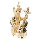 Dankner Vintage Cat Playing  Cello Charm 14k Yellow Gold