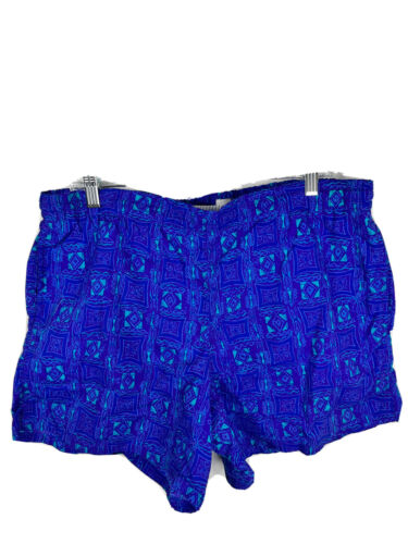 Vintage Retro 1980s Swim Trunks Short Shorts Size 36 Purple Blue Hawaiian
