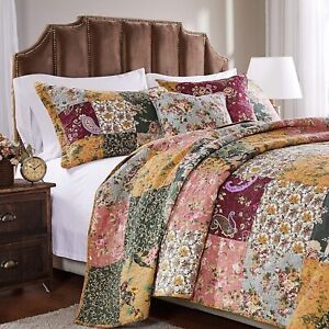 King Size Quilt Set Farmhouse Country Style Patchwork Oversized Bedding 3Pc New