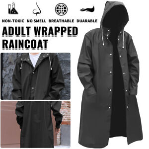 Mens Waterproof Long Raincoat Rain Coat Hooded Trench Jacket Outdoor Hiking 2024
