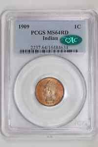 1909 INDIAN HEAD CENT PCGS MS64 RED CAC - KILLER COIN!