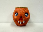 Vintage Halloween Paper Mache Pumpkin Jack-O-Lantern Nut Cup 2.5 Inches Tall