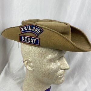 Original Vietnam War Bush Safari Hat Thailand Korat Air Base Patches