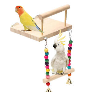 Bird Platform Wooden Parakeet Toys With Swing for Cage Bird Perches With Rattle