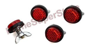 4 RED MOTORCYCLE LICENSE PLATE FASTENERS REFLECTOR/REFLECTIVE CAPS BOLTS SCREWS