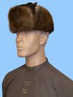 NEW MENS GENUINE BROWN MELTON AND MUSKRAT FUR AVIATOR HAT with TWILL TIES