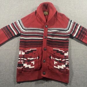Lucky Brand Shawl Collar Cardigan Mens Medium Red Aztec Print Cotton-Wool Blend