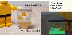 New LEGO Fish Tank GLOWS Unique Part Printed Gold Fish Pyramid Seaweed Stand Lid