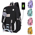 Women Canvas Backpack Girls School Bag Waterproof w/Anti Theft USB Port Bookbag