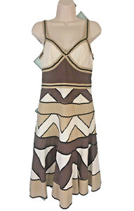 BCBG MaxAzria Dress Womens Size 4 Fit Flare Colorblock Sequin Chevron Y2K
