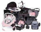 Baby Girl Pink Combo Stroller With Car Seat Playard Diaper Bag Baby Bouncer Set