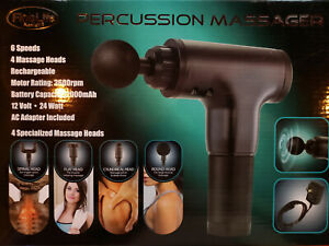 New FineLife 6-Speed Percussion Massager Cordless 4 Attachments Black