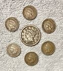 Old U.S. coins lot of 7 from 1800'S, - 1851 Large Cent + 6 Indian Head.
