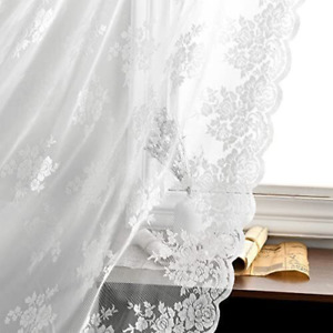New ListingWhite Lace Curtains 72 Inch Length Country Floral Vintage Lace Curtains for Bedr