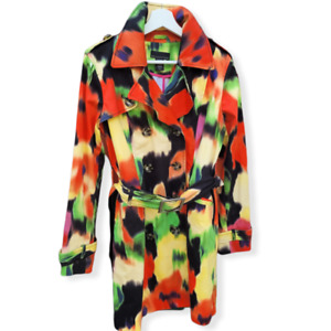 Attention red green yellow black Space Dye Mid Length Belted Trench Coat Jacket